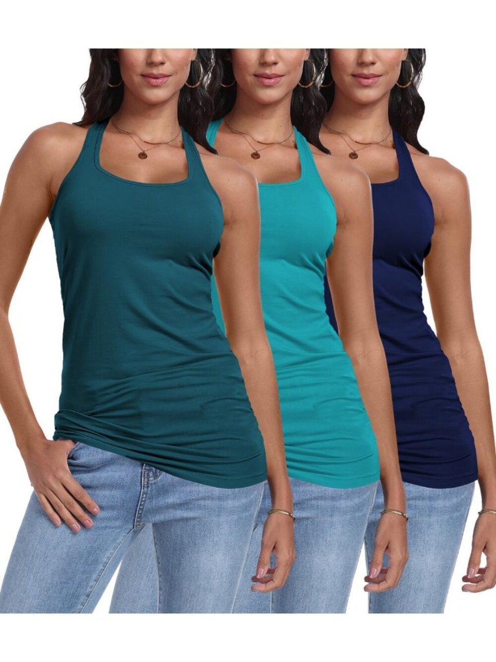 3-Pack Women's Racerback Tank Tops - Long Workout Camisoles for Activewear